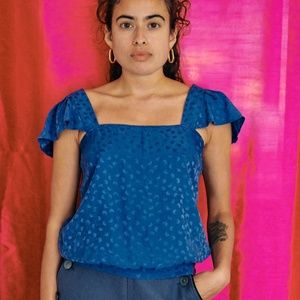 100% Silk Blue/purple cap sleeve topTwelfth Street